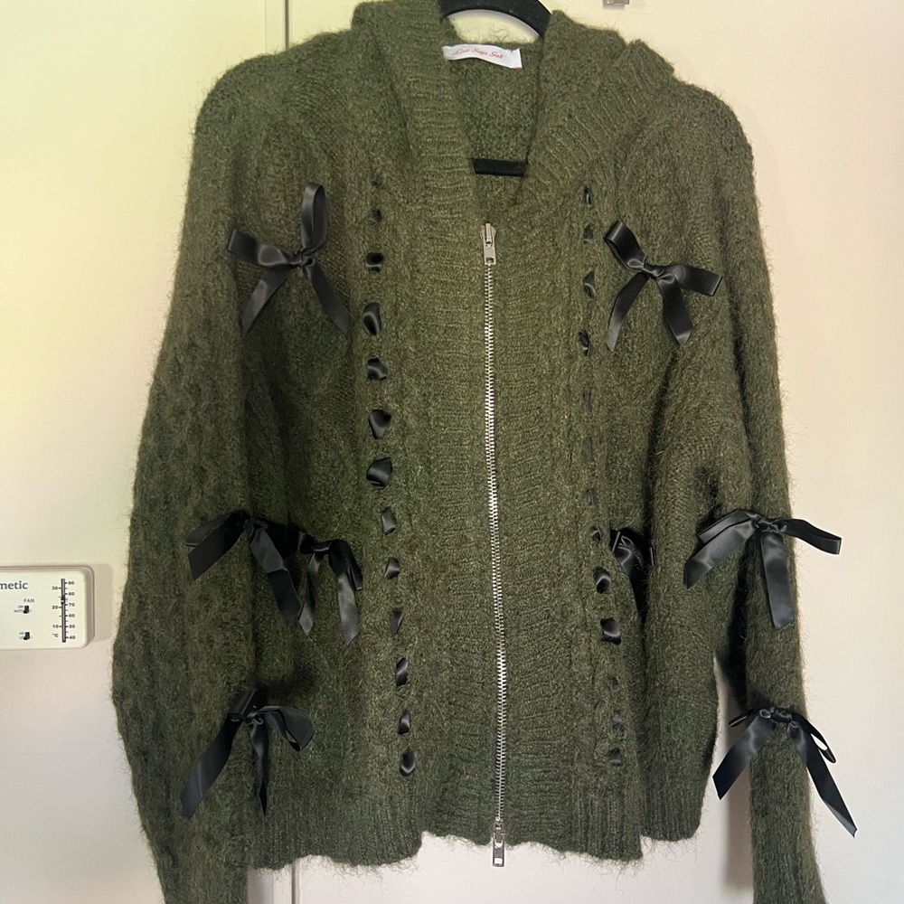 LisaSaysGah Green Sweater with Ribbon Details